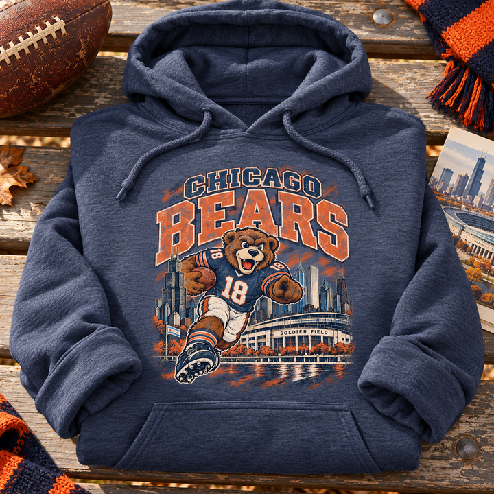 Chicago Bears Mascot Hoodie folded with rolled sleeves in Heather Sport Dark Navy