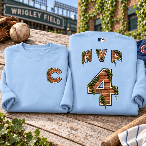 Chicago Cubs MVP #4 Crewneck Sweatshirt — folded product with design-related background