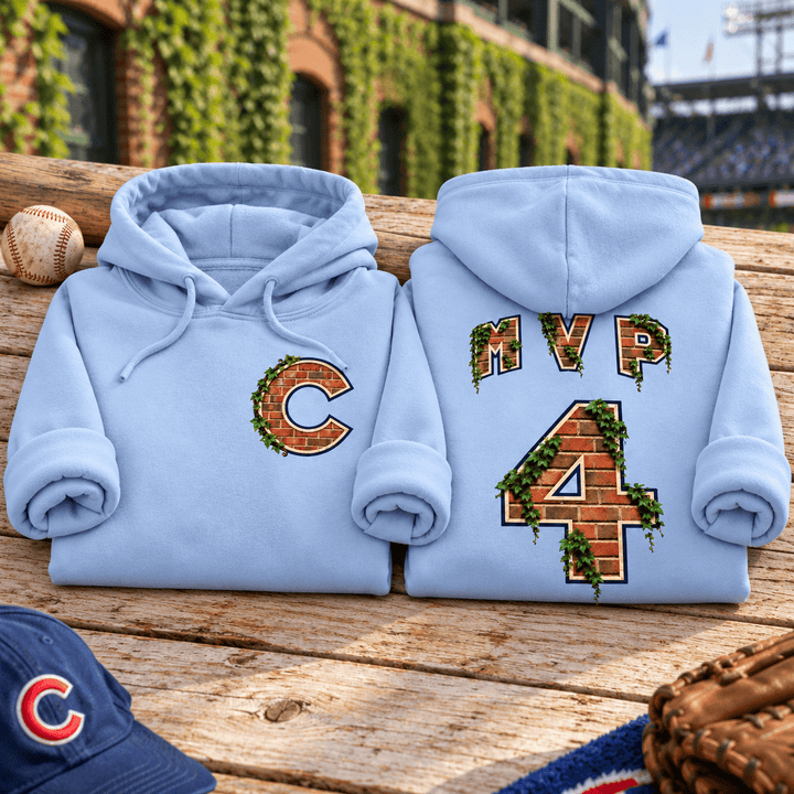 Chicago Cubs MVP #4 Hoodie — folded product with design-related background