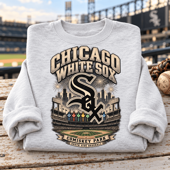 Chicago White Sox 90s Vibe Crewneck Sweatshirt — folded product with design-related background