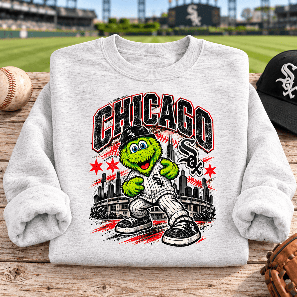 Chicago White Sox Mascot Crewneck Sweatshirt — folded product with design-related background