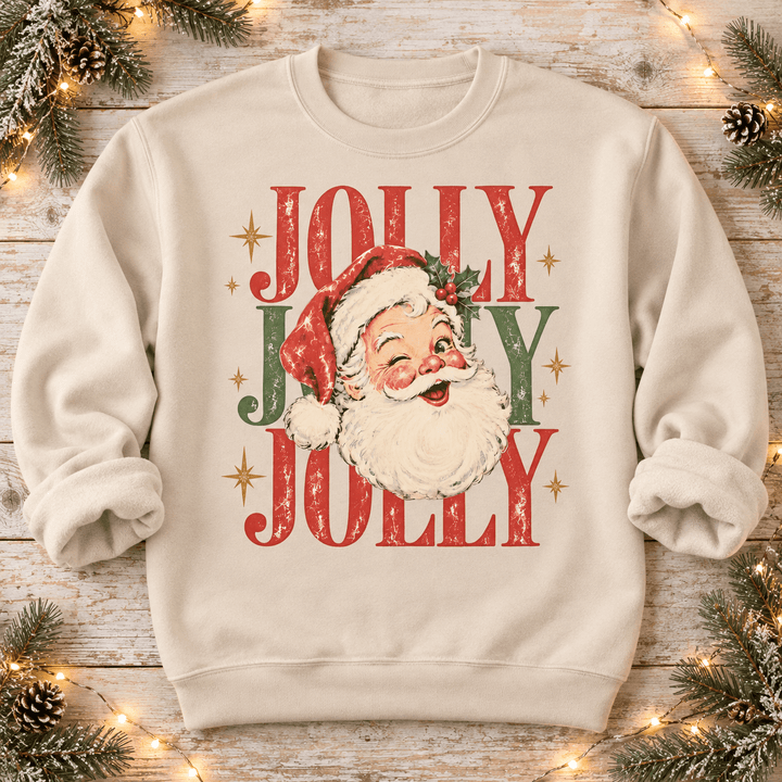 Sand Jolly Santa vintage Christmas sweater folded with rolled sleeves