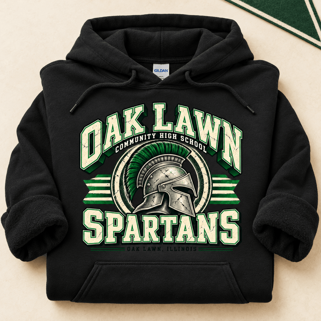 Black OLCHS Spartans hoodie folded with rolled sleeves