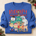 Heather Deep Royal Rudolph Sweater folded with rolled sleeves