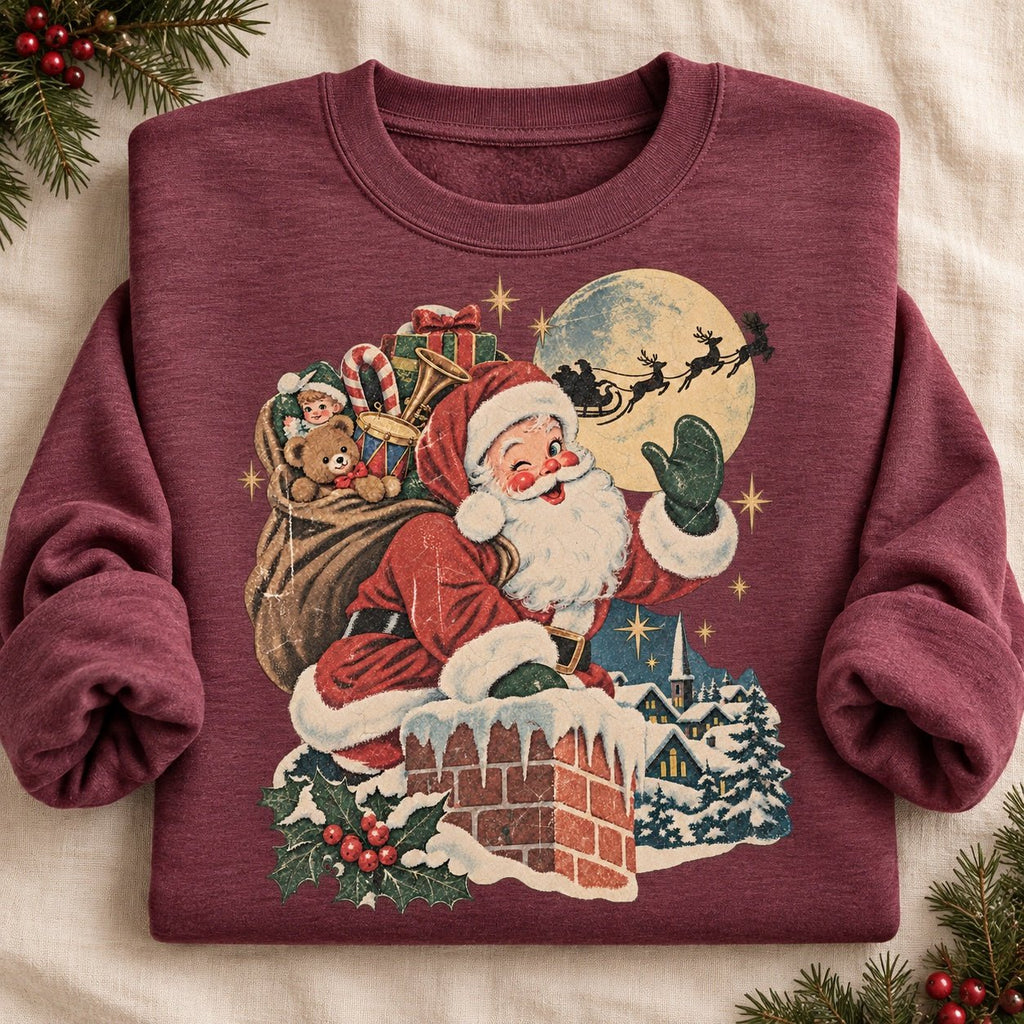 Santa’s Sleigh Sweater folded with rolled sleeves in Heather Dark Maroon
