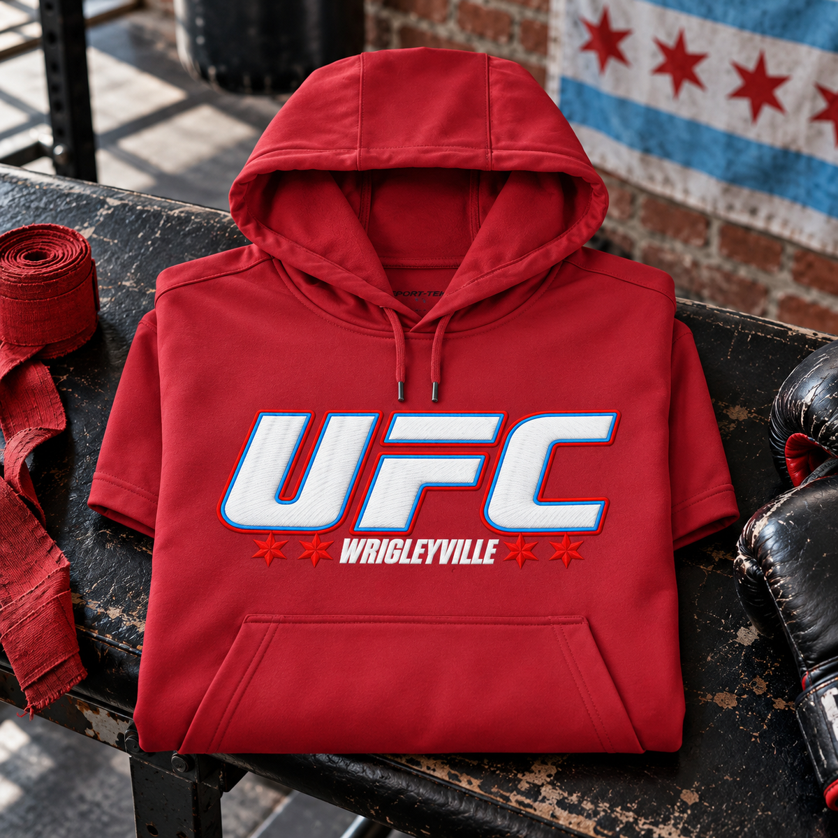 UFC Short Sleeve Hoodie — Deep Red folded product
